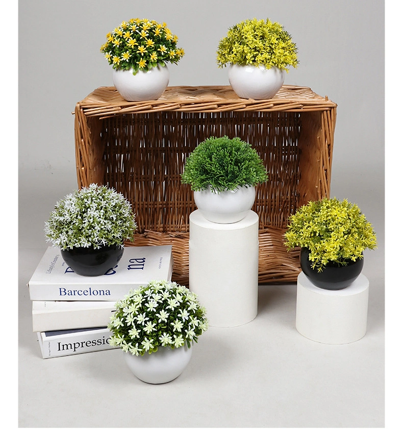 Small Round Potted Artificial Plants Grass Desk Decoration Hot Selling in Amazon