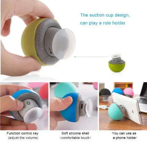 Cute Mushrooms Sucker Waterproof Wireless Bluetooths Mobile Phone Mini Portable Speaker