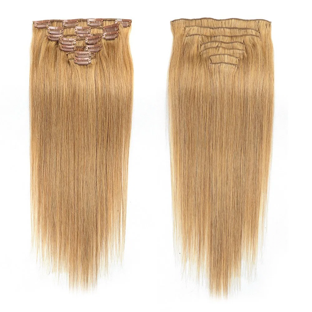 Las Extensiones de Cabello Humano 8 piezas 20 clips de Head Set completo de Clip en el cabello humano (AV-CH100-18-27)