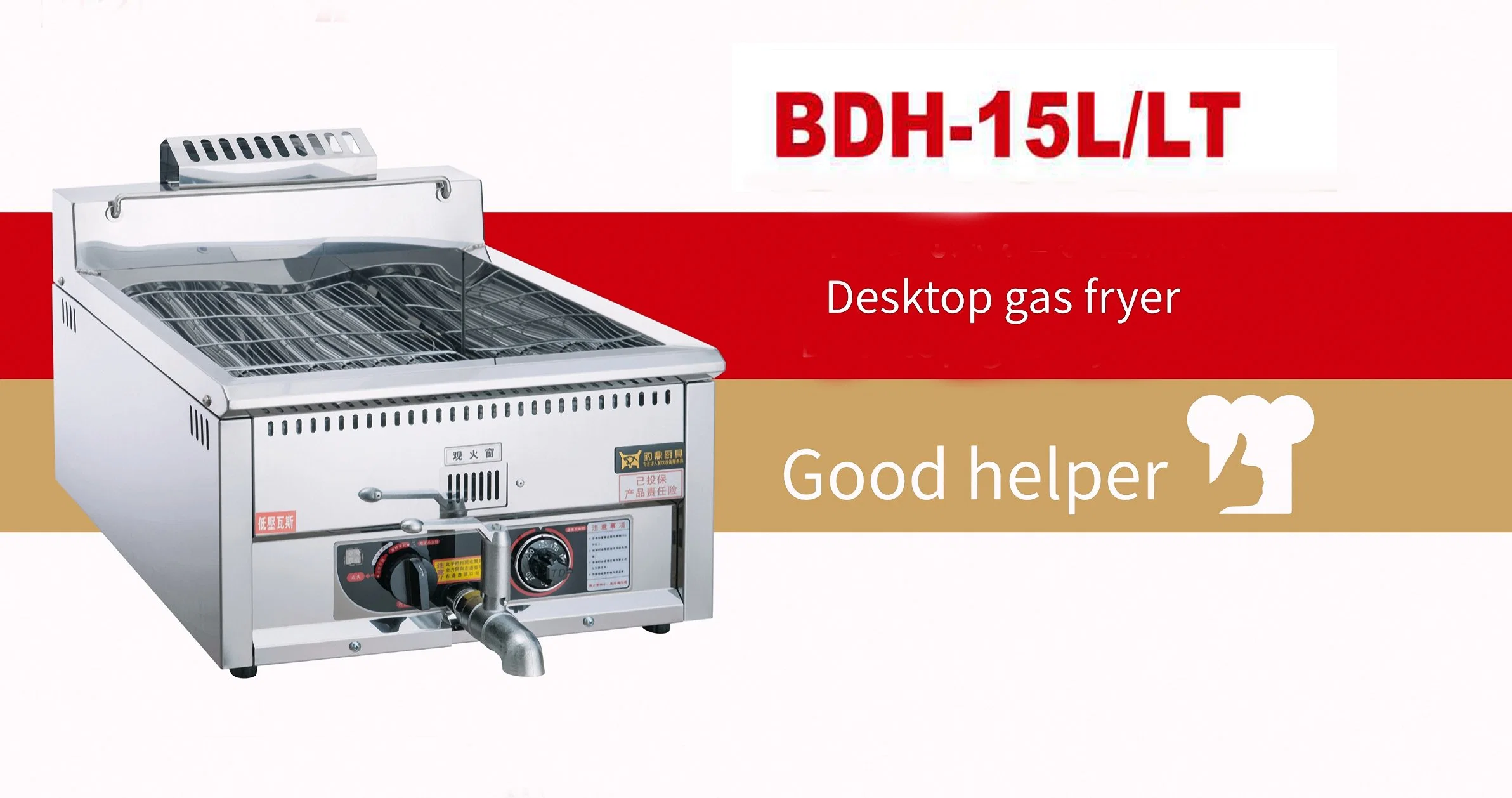 French Fries Fred Chicken Kitchen Equipment آلة تجارية منفردة -- سطح المكتب Gas Deep Fryer Bdh-15L/Lt