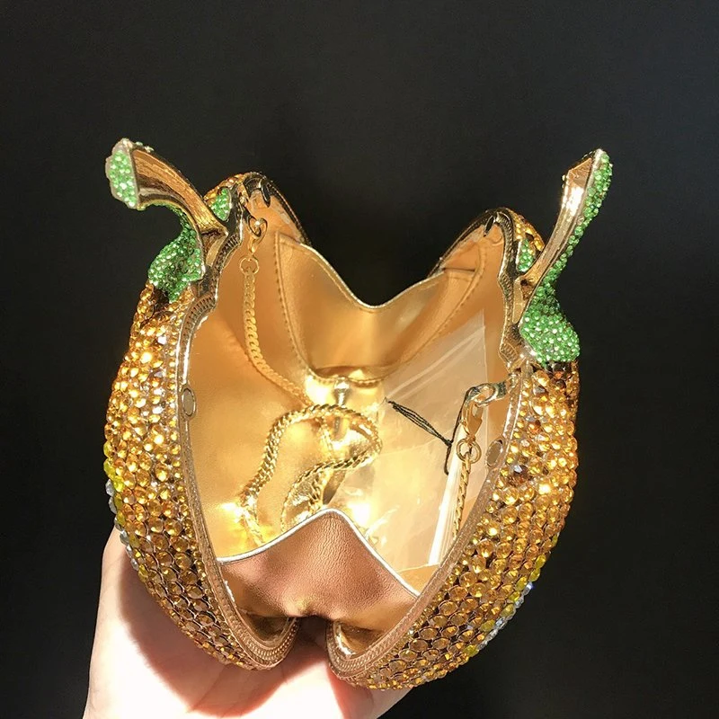 Leb1547 Bling Purse Party Luxury Ladies Girls Custom Evening Crystal Gold Clutch Rhinestone Pumpkin Bag Women