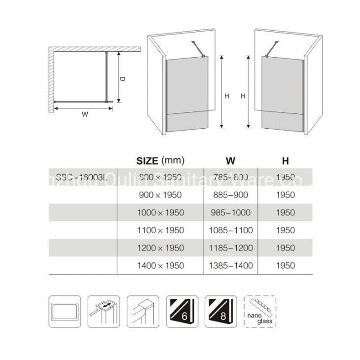 safety Glass Walk-in Shower Enclosure with Line Design Glass