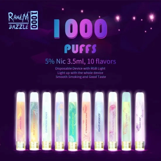 RGB LED Light 10 Colors Randm Dazzle 1000 New Disposable/Chargeable Vape E-Cigarrillo