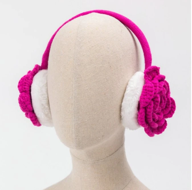 Frío Invierno caliente al aire libre diseño de flor tejida Rose-Red Earflap Earmuff