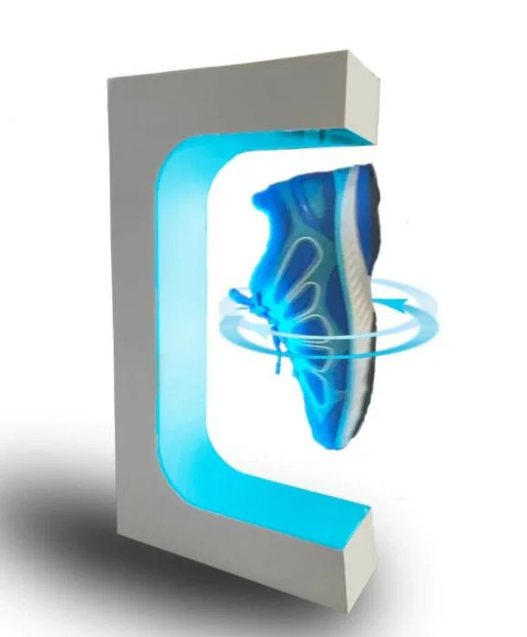 Support d'affichage en acrylique pour chaussures flottantes rotatives magnétiques pour exposition en magasin de chaussures et supermarché