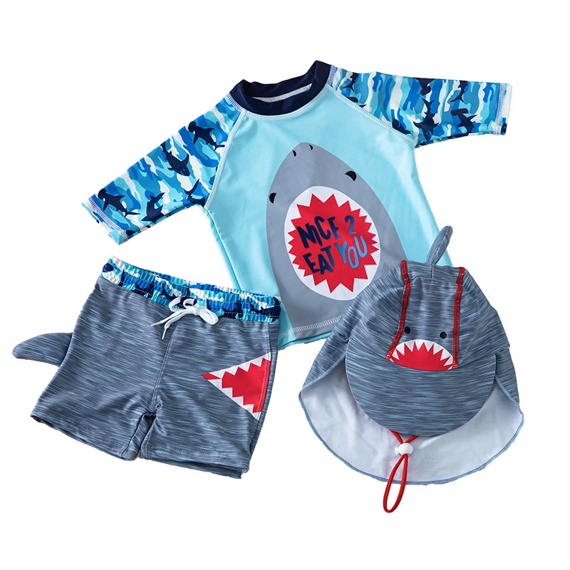 Hot Selling Camouflage Shark Sunscreen Quick-Drying Suit Boys Two-Piece Swimwear