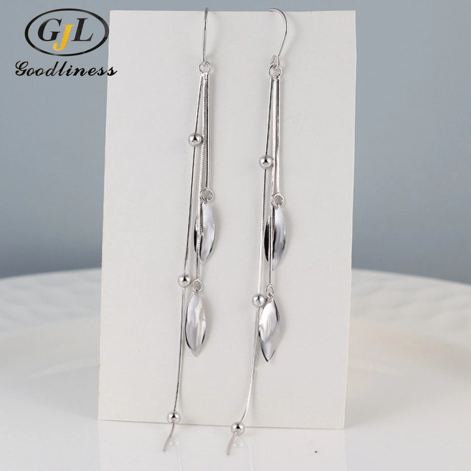 S925 Sterling Plata Super Flash largo Tassel Pendientes