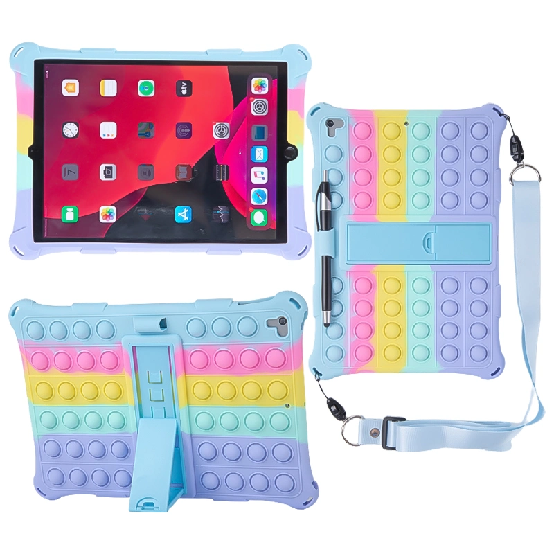 للأطفال اضغط فقاعة البوب fidget لعبة مع منصة الطي حقيبة من نوع Lanyard Silicone Tablet لأجهزة iPad PRO مقاس 10.5 بوصة 2020