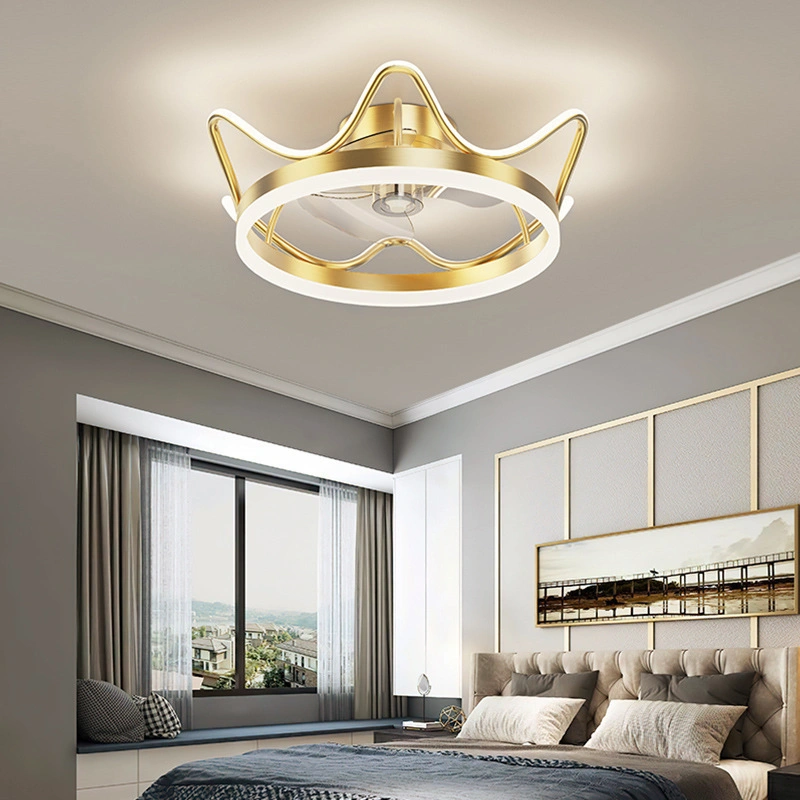 LED Postmodern Minimalist Fan Lamp Mute Bedroom Ceiling Lamp No Stroboscopic Round Children's Crown Living Room Lamp