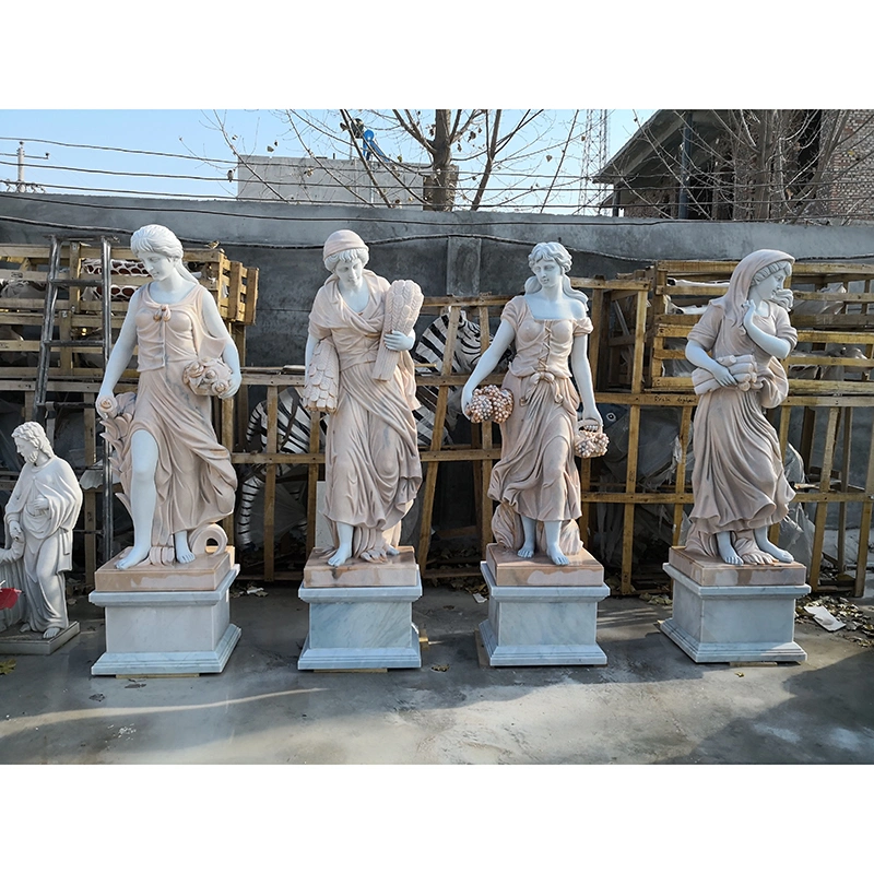 Factpry Skillful Manufacture White Marble Four Season White Marble Stone Statue Sculpture Outdoor Garden Decoration