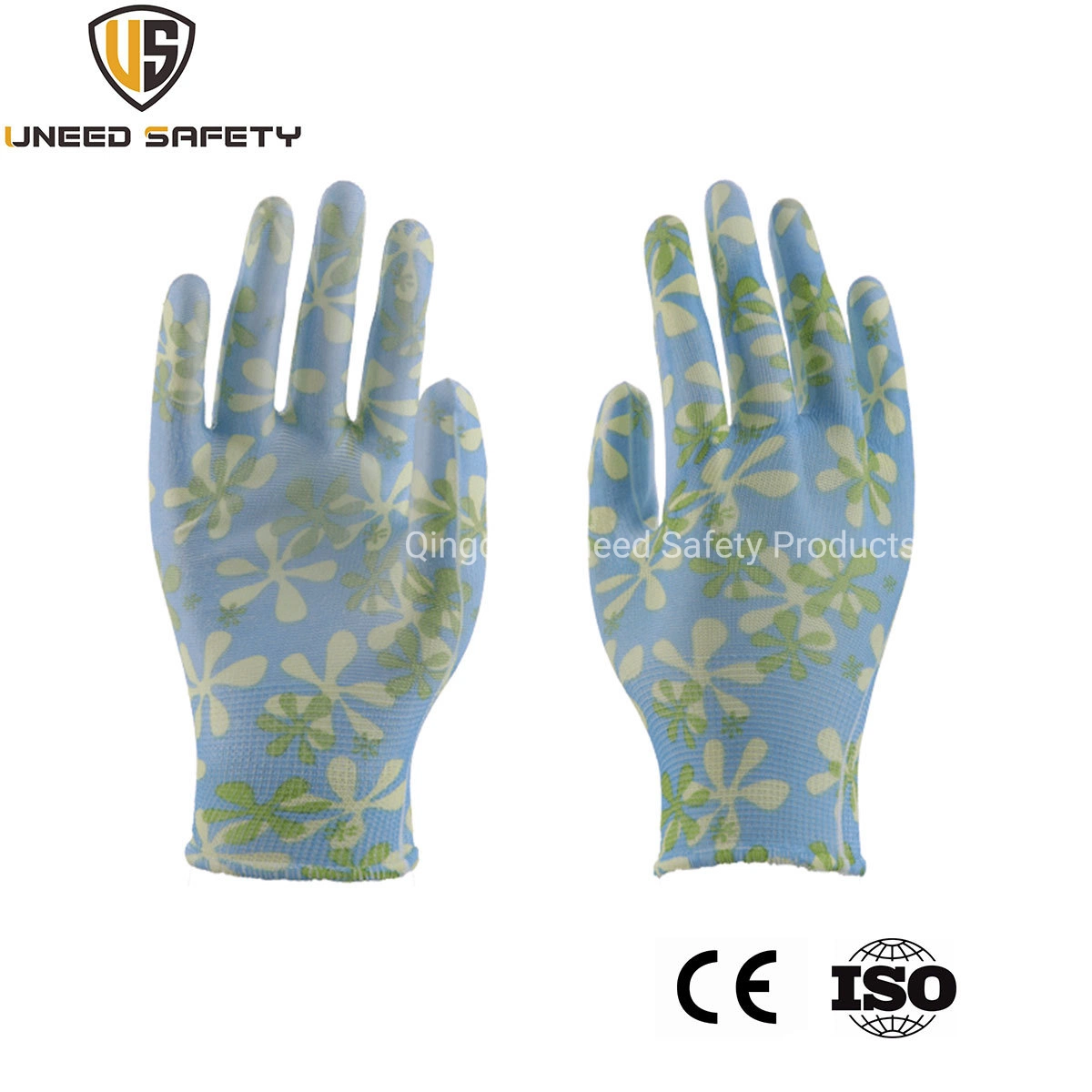 13G Hand Protect Safety Work Polyester Printing Colorful Pattern PU Coated Garden Labor Working Gloves