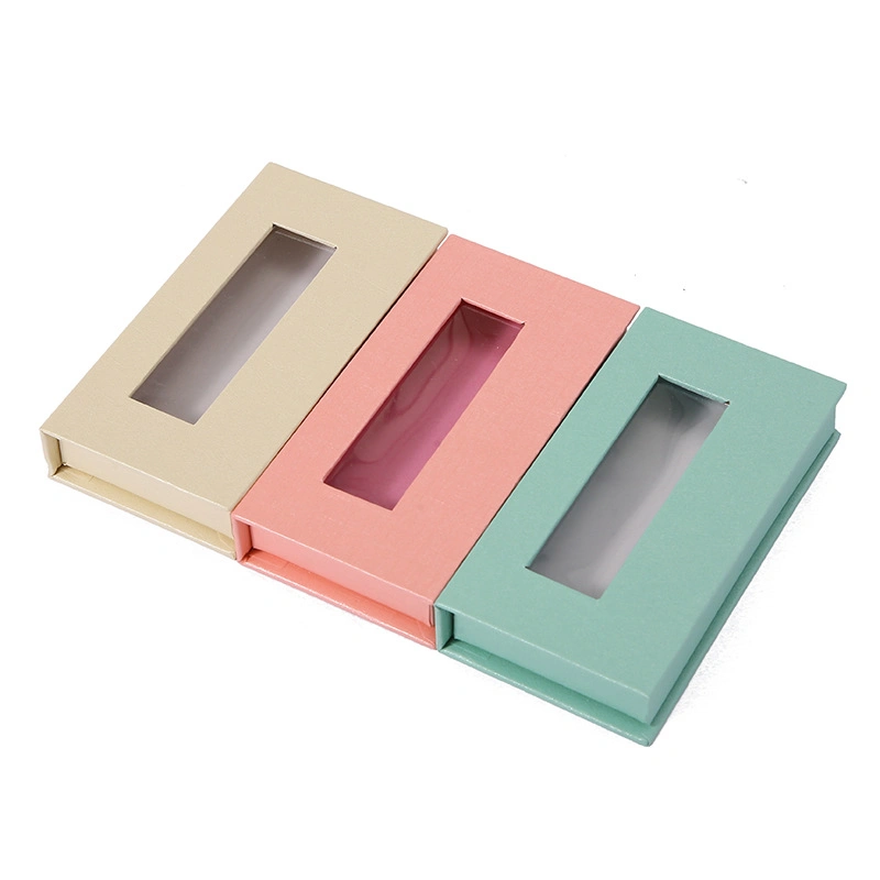 Unique Design Green Purple Empty Eyelash Paper Packaging Custom Lash Nail Storage Gift Box with Window