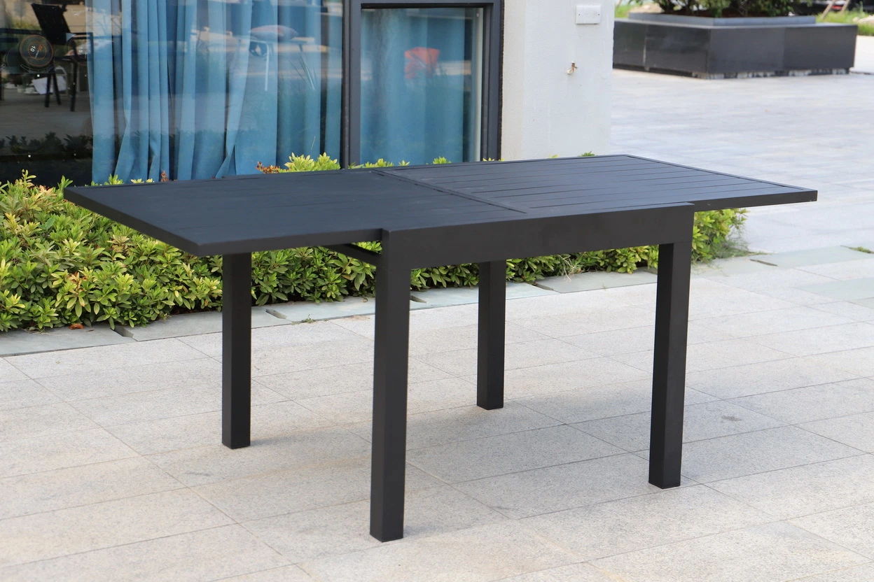 2023 Most Hot Sale Outdoor Dining Table and Chair Black Aluminum Extension Table