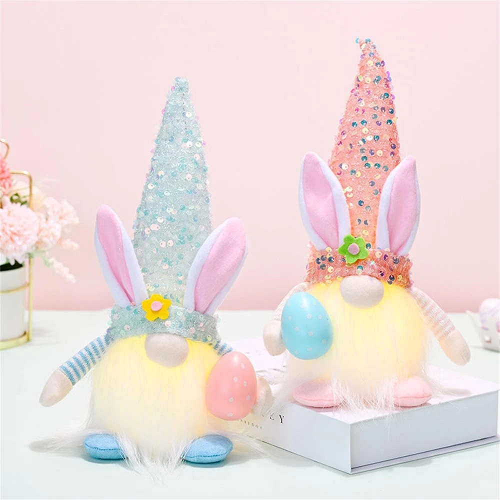 Maison cadeau poupée sans visage avec jouets légers pour enfants à motif lapin de Pâques Décoration de fête