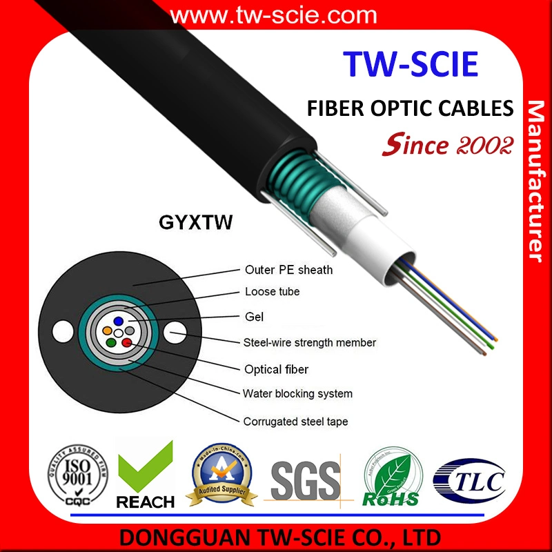 En el exterior de 6 núcleos GYXTW Antena Cable de fibra óptica monomodo