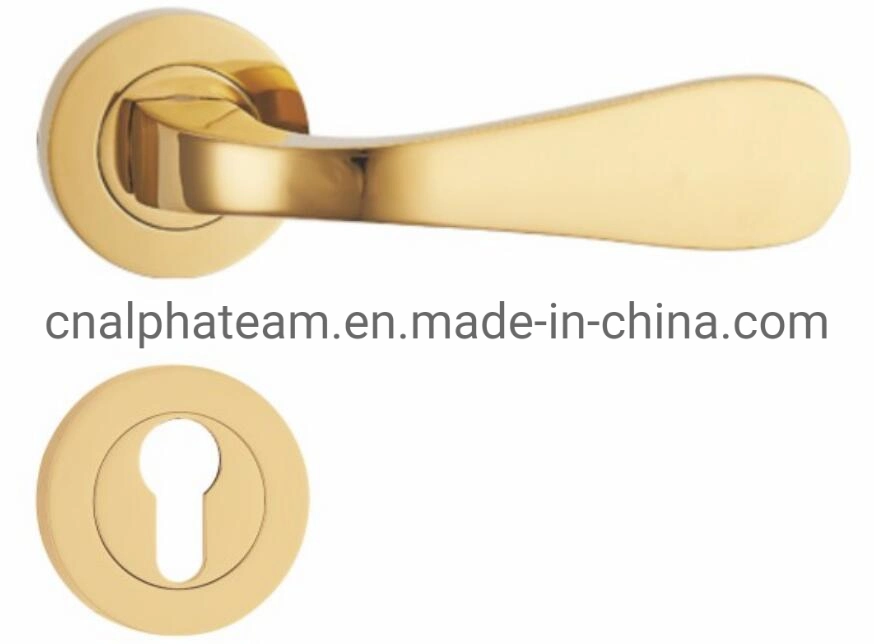 Fashion Yellow Bronze Zinc Alloy Door Hand Hardware on Zinc Round Rosette with Cylinder Hole Escutcheon