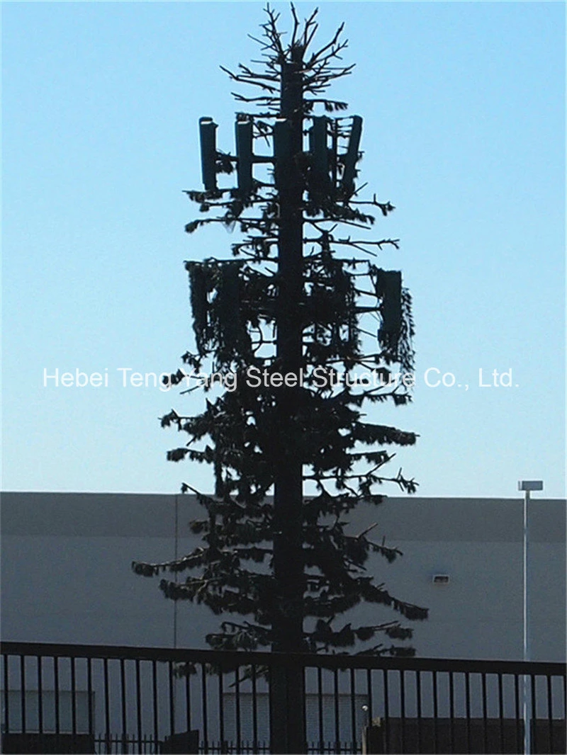 10 - 60meters Telecommunication Steel Mono Pole Tower Designed as Pine Tree