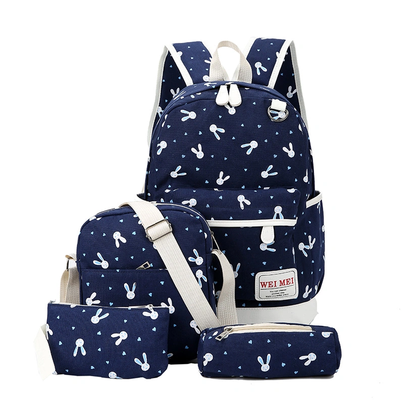 Hot Sale Blue Pattern Nice Water Resistant 3 Pieces Student Shoulders Bag Back to School Bags Backpack Sets for Girl