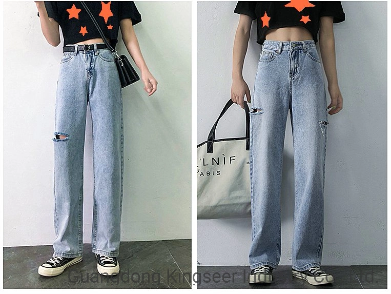 La fábrica de ropa de moda personalizada de señoras Mayorista/Proveedors Jean Wide-Legged Casual pantalones vaqueros de stock de las mujeres ropa usada