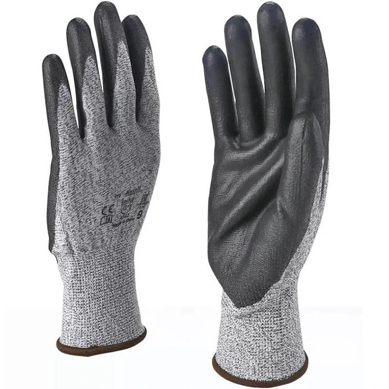 En388 4 Anti Cut Safety Nitrile with Finger Protection Grey Industrial Leather Protective Gym Hppe Gloves for Mechanic Gloves