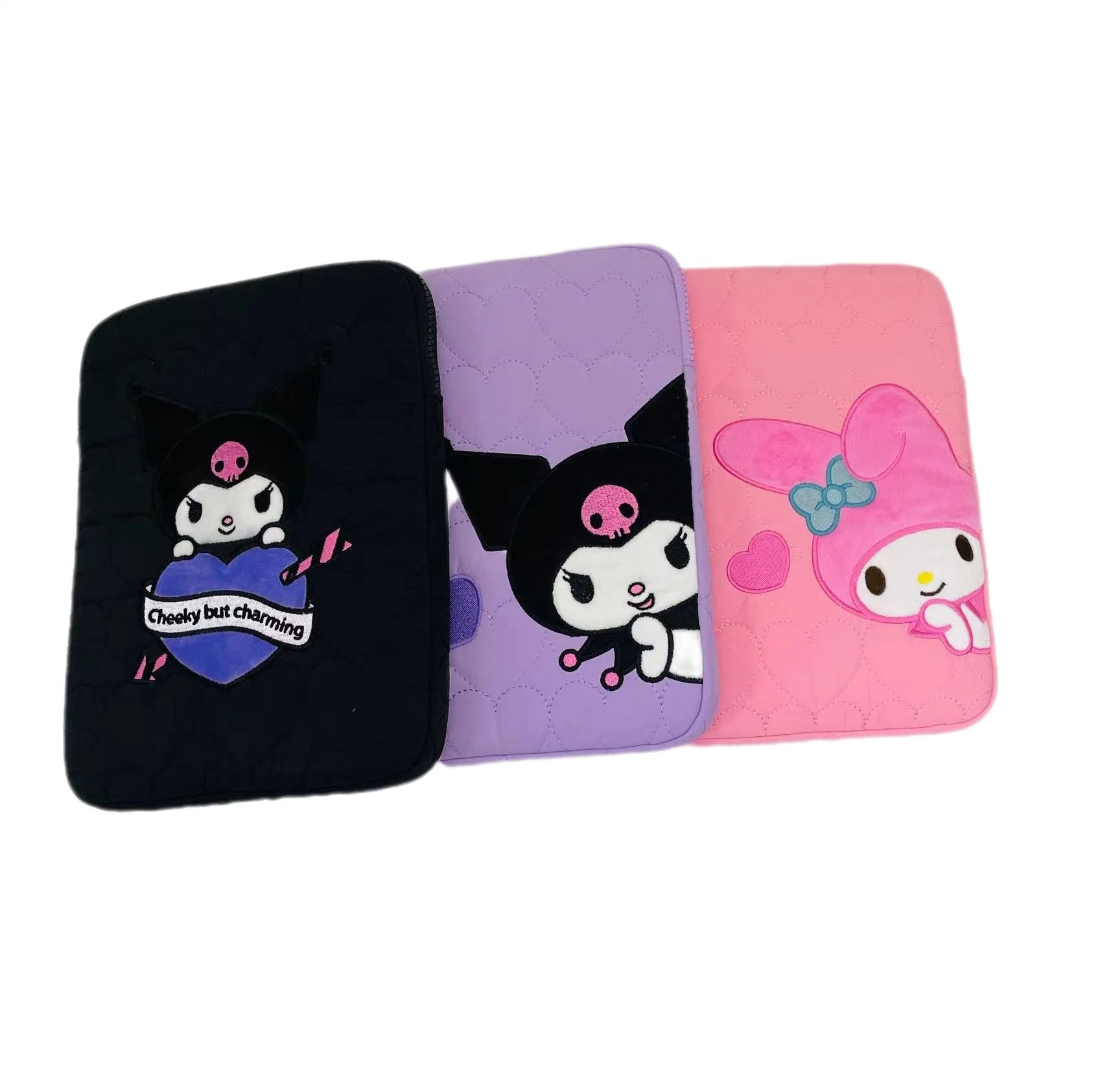 Custom Embroidery Melody Nylon Puffy Laptop Sleeve Cute Laptop Carrying Bag with Cute Embroidery Pattern Laptop Cover Bag Pouch