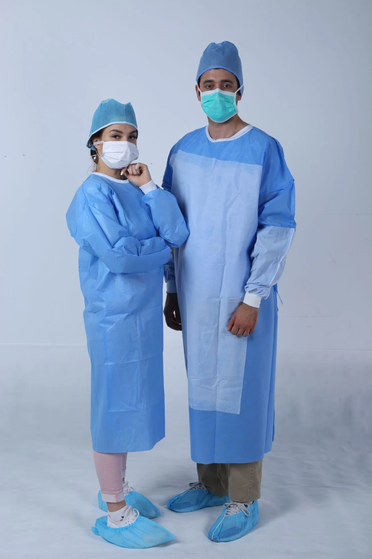 Factory Direct Disposable Non-Woven Fabric SMS Knitted Cuffs Thickened Anti-Wear Beauty Dustproof Isolation Surgical Gown