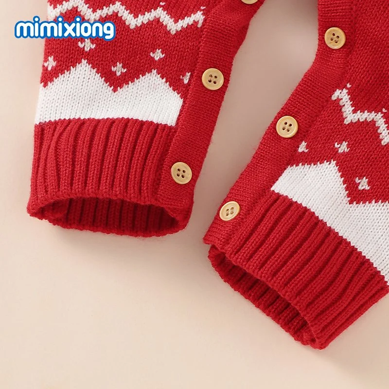 Grenouillère de Noël pour bébé avec motif de cerf en tricot, tenue pour bébé, combinaison pour enfant.