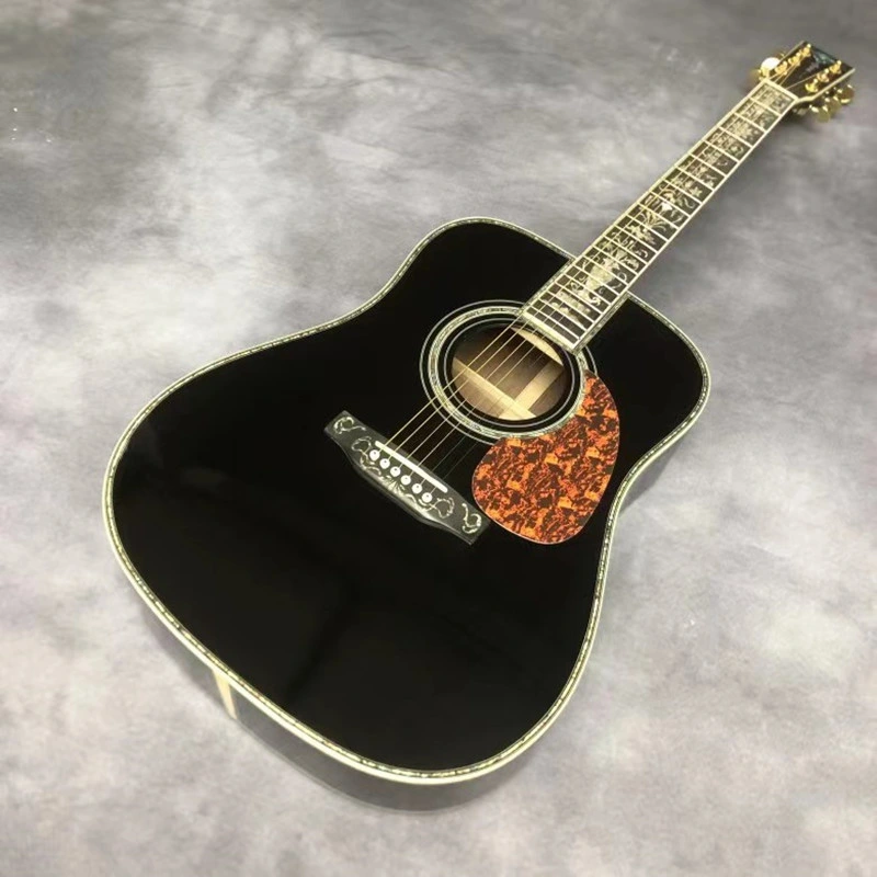 Custom Deluxe 41 Inch Dreadnought D45 Series Luxury Bk Color Full Abalone Inlaid Acoustic Guitar