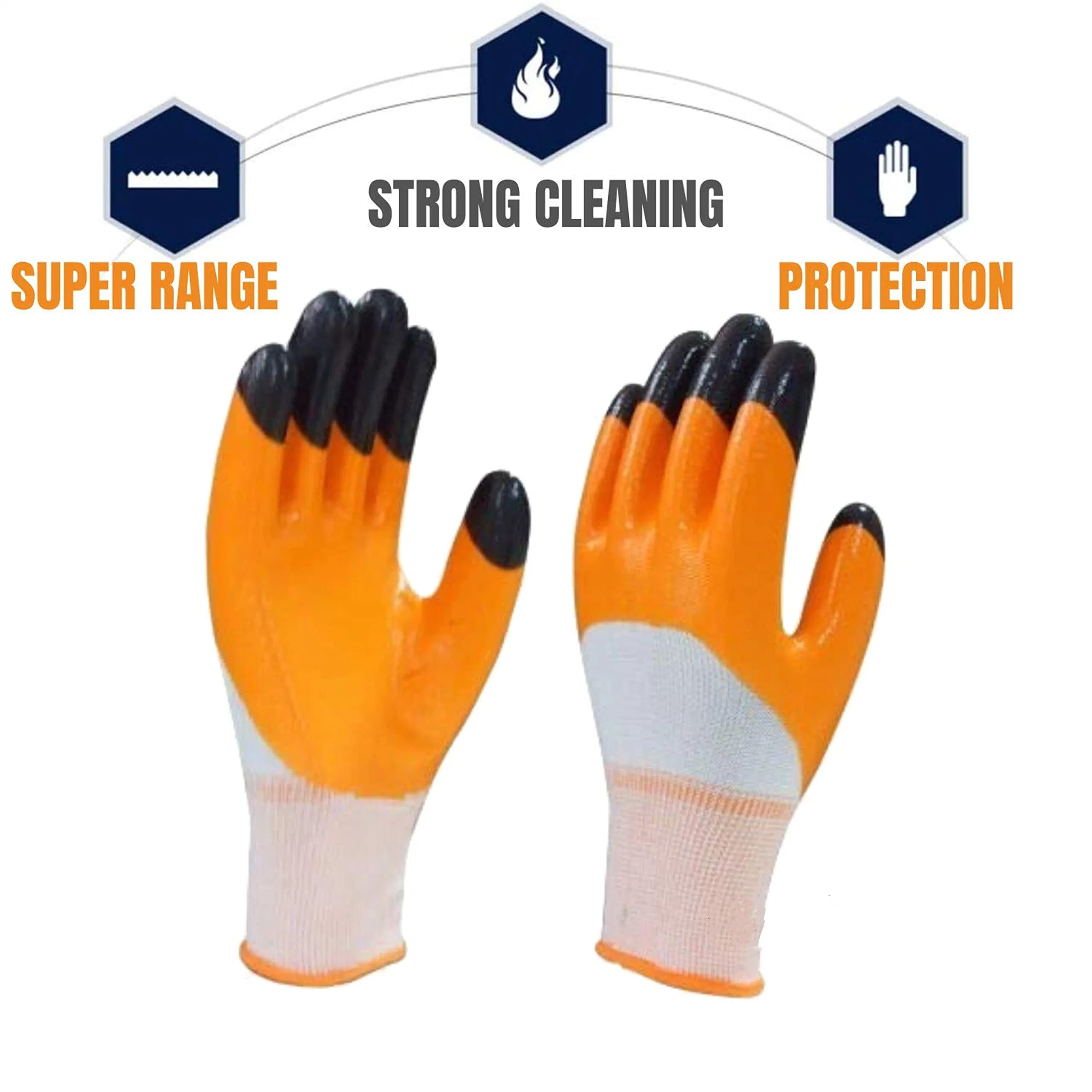 Factoryshop Polyester Lining 3/4 Half Nitrile Dipped Coated Strengthen Finger Tips Reinforced Hand Work Safety Breathable Gloves