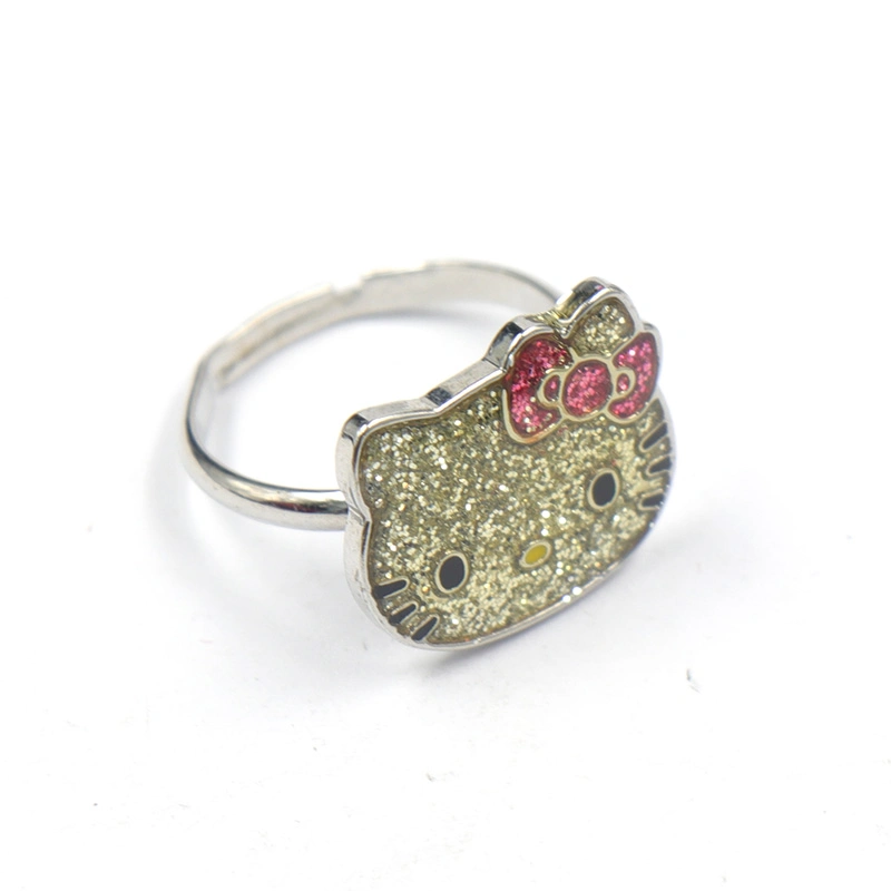 Factory Custom Made Nickel Plated Metal Alloy Jewelry Accessory Manufacturer Customized Children Decoration Ornament Bespoke Fashion Hello Kitty Rhinestone Ring