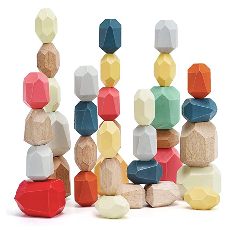 Venta caliente Sorting de madera Stacking Stones edades 1+edificio de aprendizaje para niños pequeños Bloques de juguetes