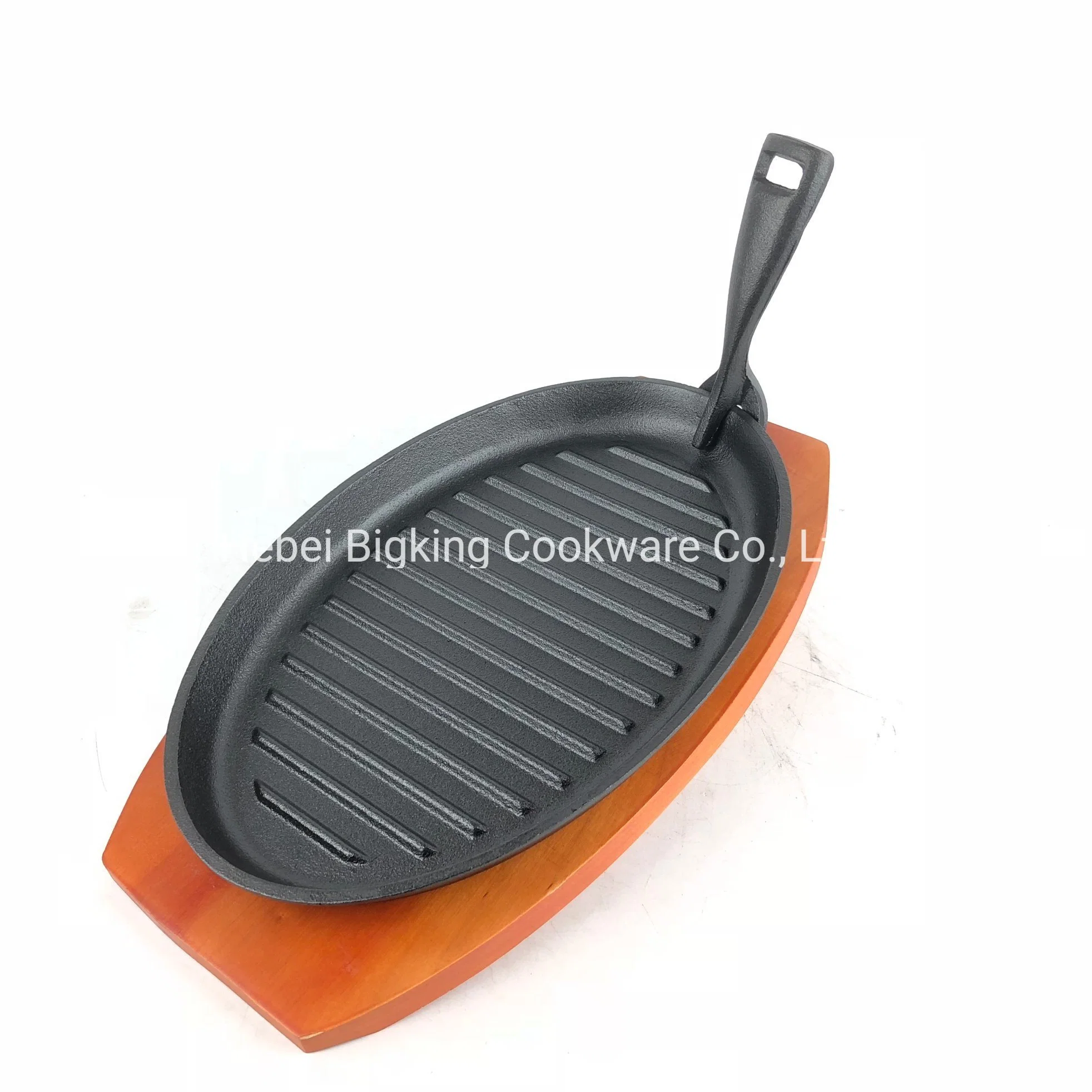 Pre-Seasoned Sizzler plaque en fonte avec plateau en bois