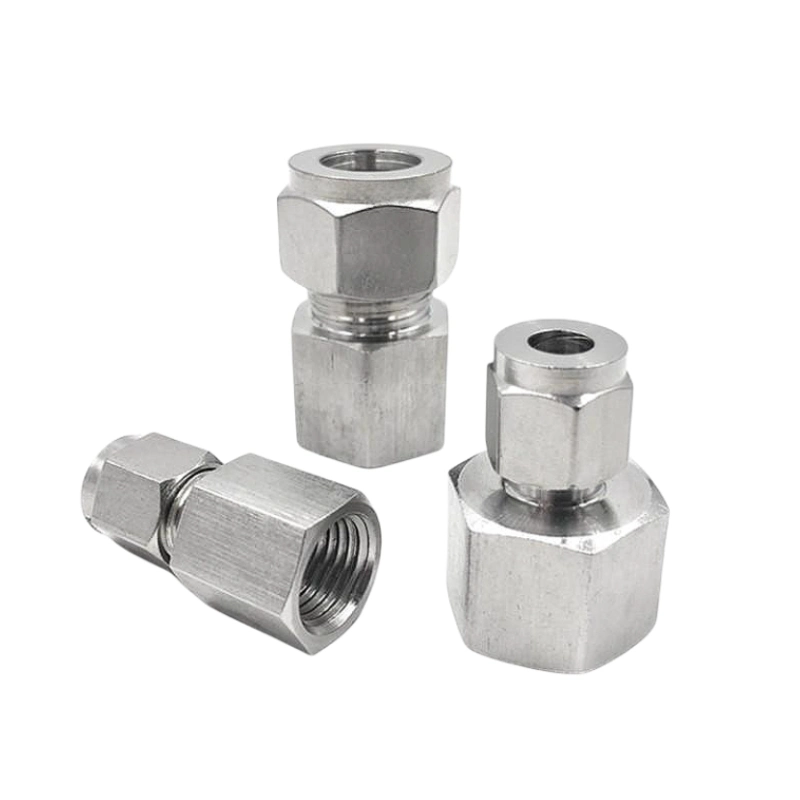 Pneumatic SS316L AISI316 Female Straight Nut Silvering Double Ferrule Tube Fittings