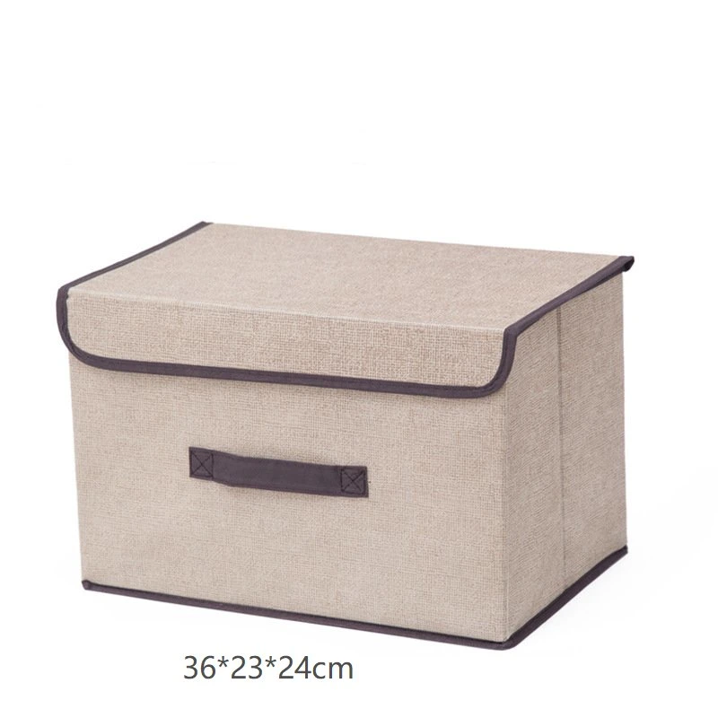 Folding Imitation Linen Non-Woven Fabric Storage Box with Cover