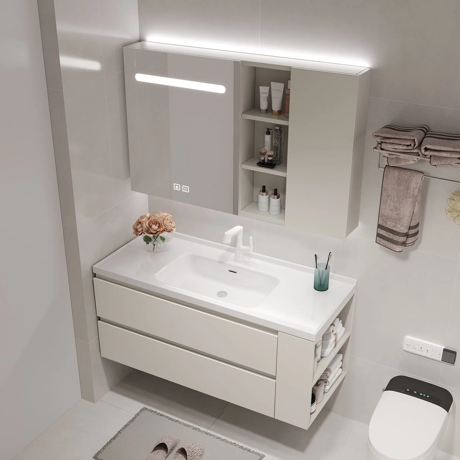 Meuble-lavabo flottant de haute qualité, mur d'angle, salle de bains moderne en bois Meuble-lavabo salle de bains meuble-lavabo