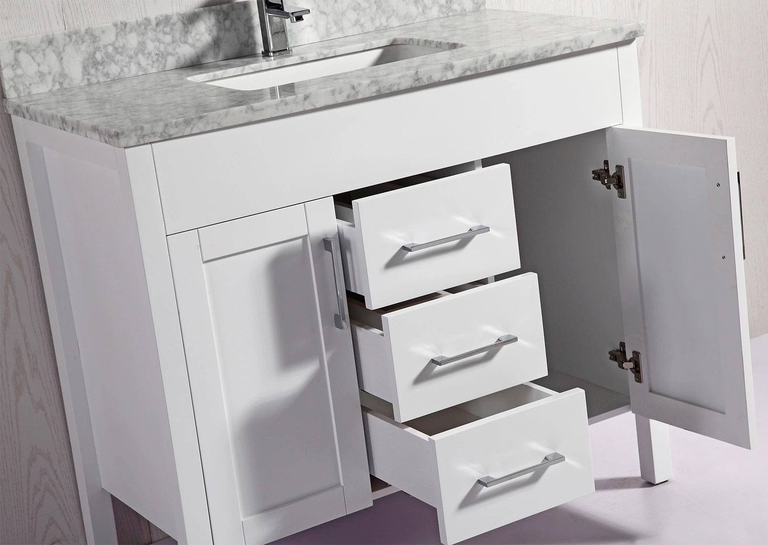 Solid Wood Bathroom Cabinet with Marble Top for USA Canada