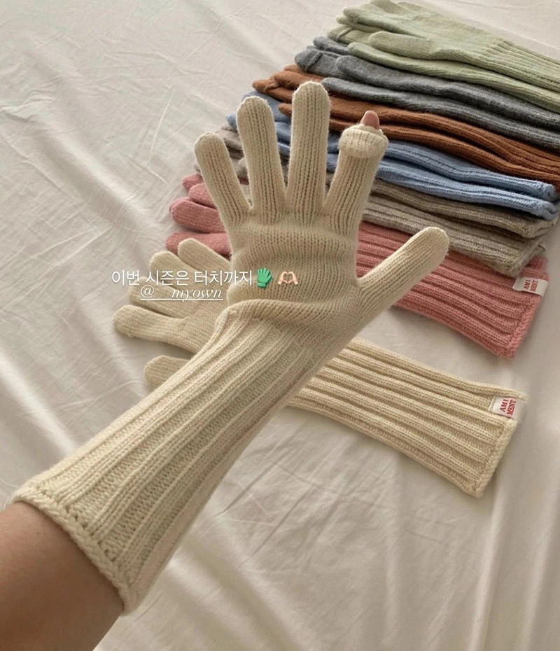 Einfarbig Gestrickt Weibliche Winterwolle Split Finger Open Finger Warme Handschuhe Mit Touchscreen Und Anti-Cold-Funktion Für Fahrradfahren