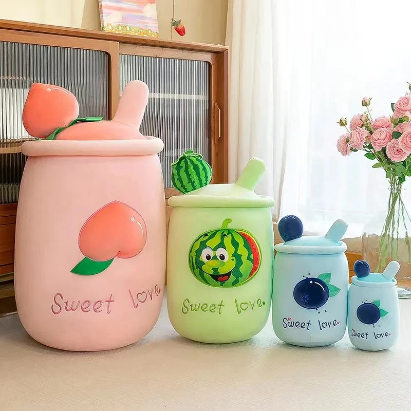 OEM Kawaii fruta nueva leche taza de té almohada durmiente Boba Muñeca de peluche