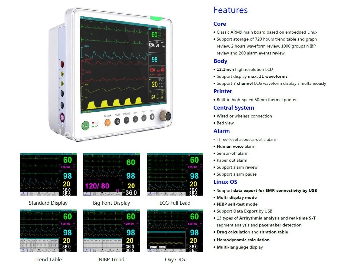 Multi-Parameter Patient Monitor CE Aooroved High End Hospital Machine