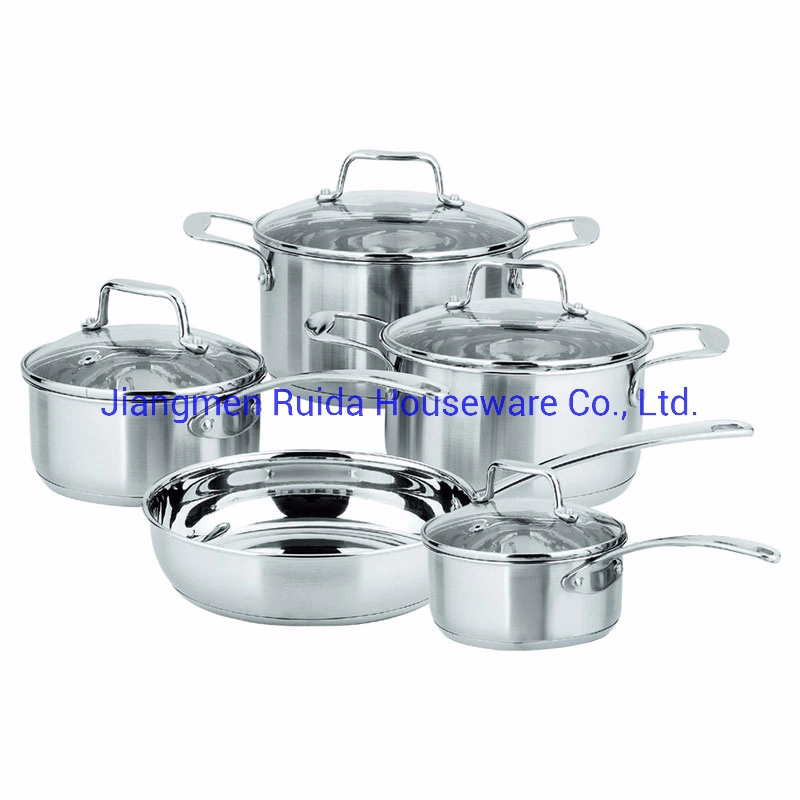 New Arrival in Fashion Glass Lid 9PCS Stainless Steel Kitchenware Wholesale Full Size with Zinc Alloy Handle