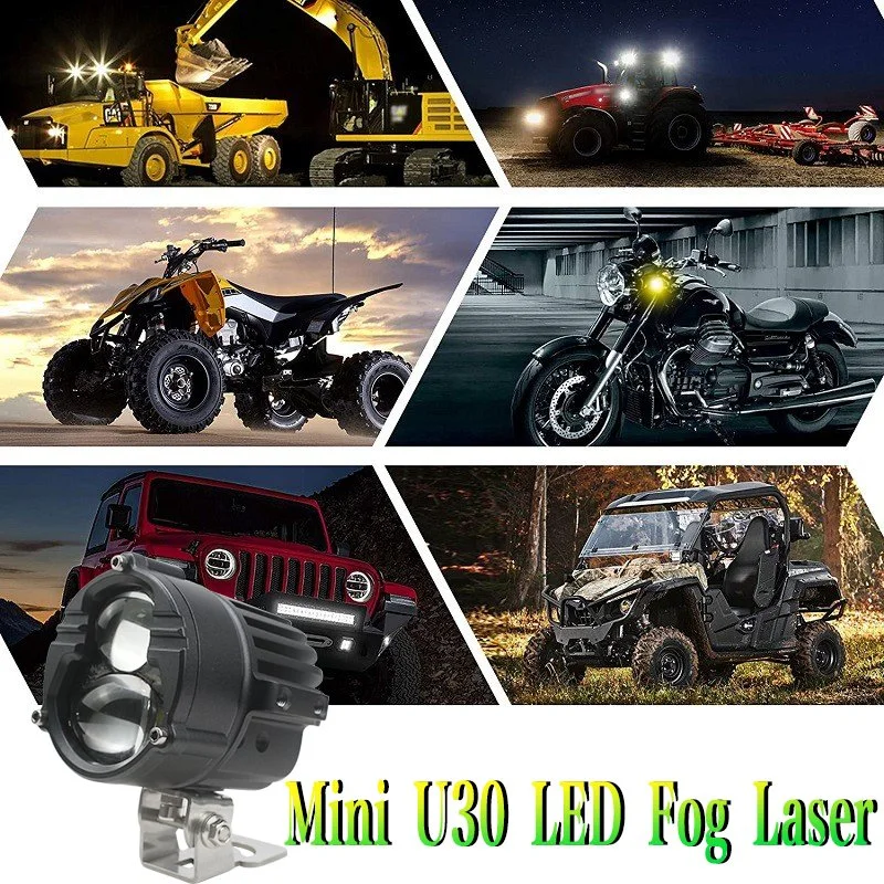 Mini U30 LED Laser Fog Light with 40W Per Bulb Excellent Yellow Beam.