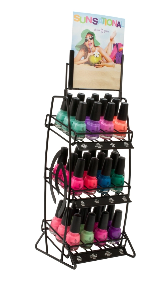 Customized Floor Standing Metal Cosmetic Makeup Stand with Advertising Board