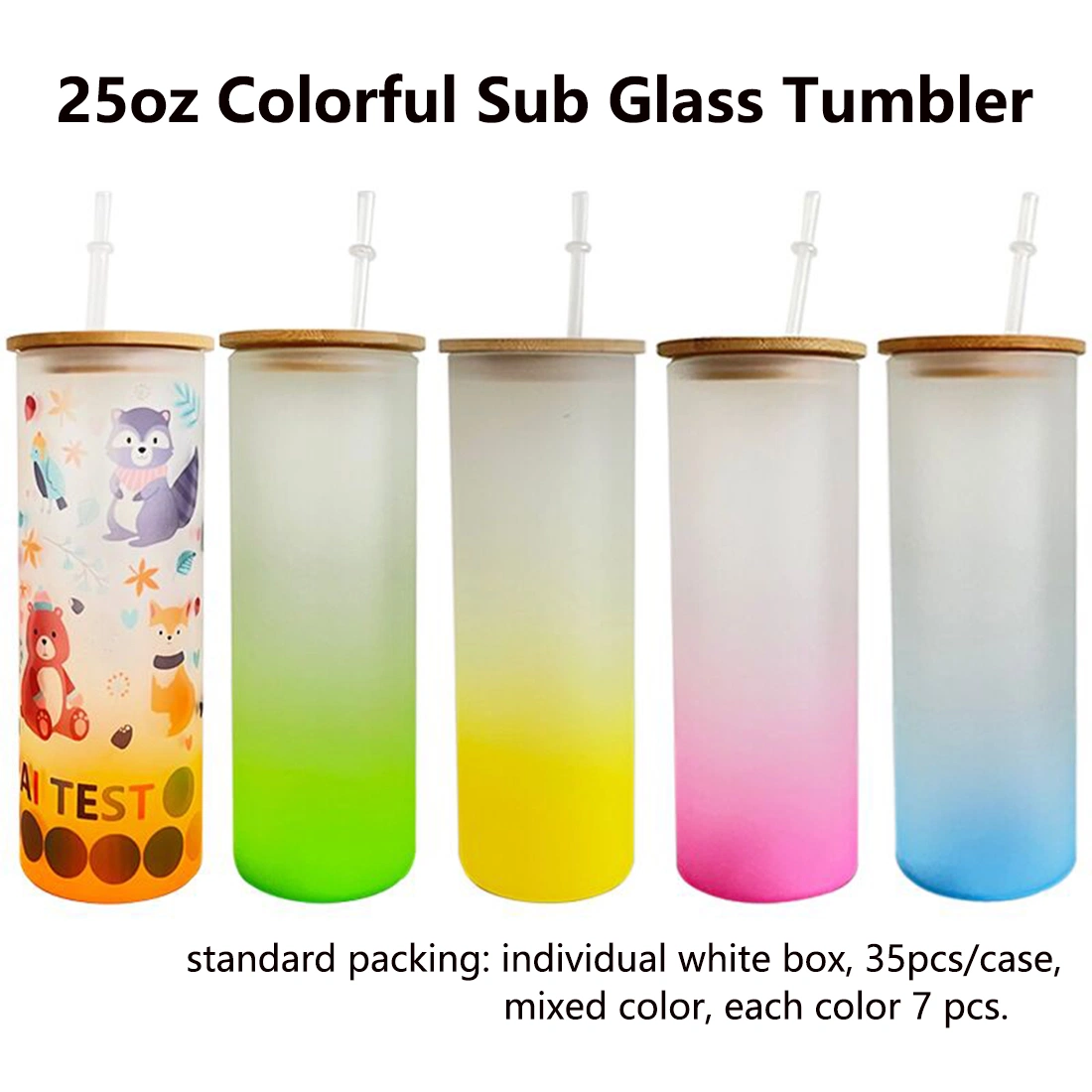 25oz Slim Skinny Blank Sublimation Frosted Gradient Ombre Color Straight Glass Cups