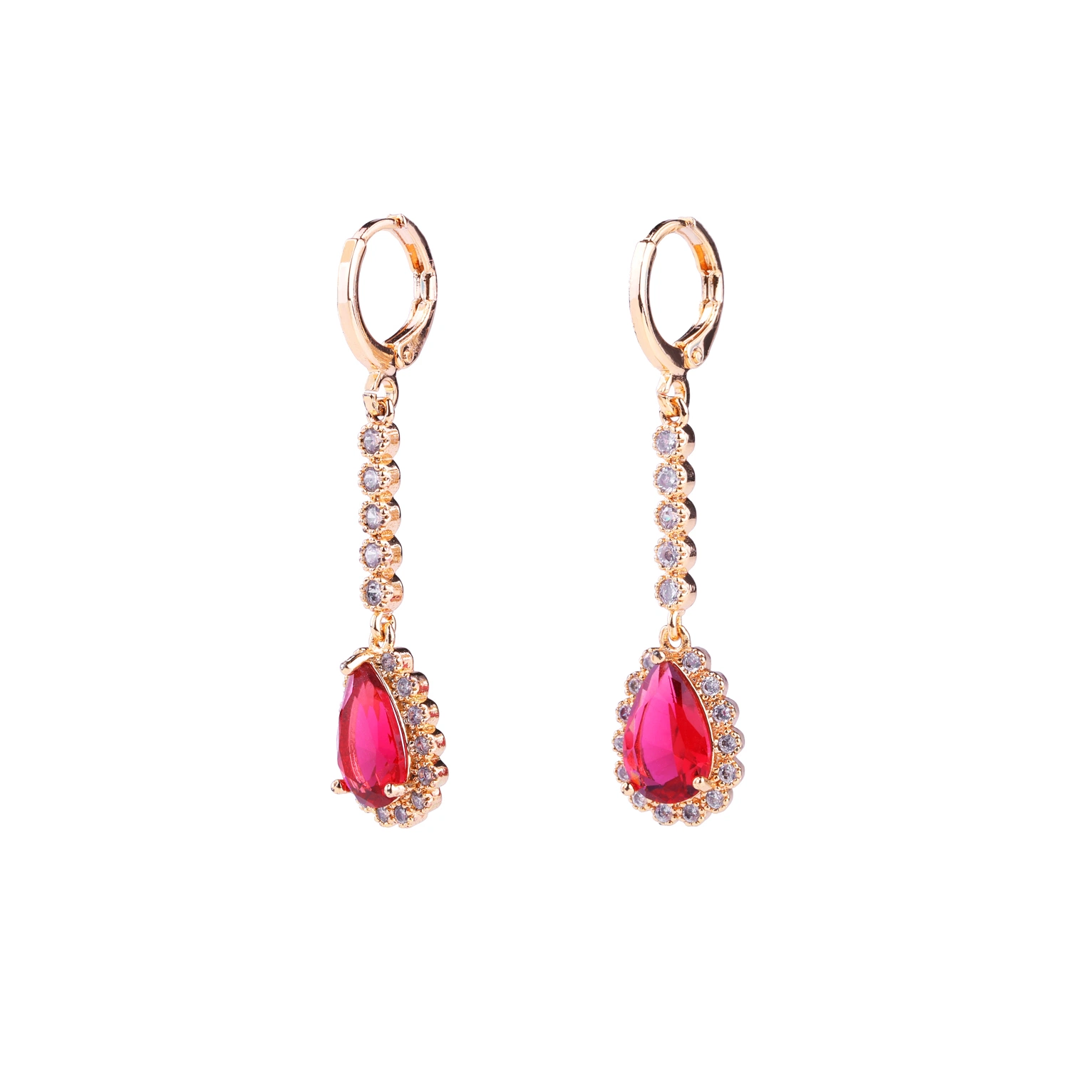 Copper Alloy Simple Eardrop Colorful Zirconia Long Drop Earrings for Women