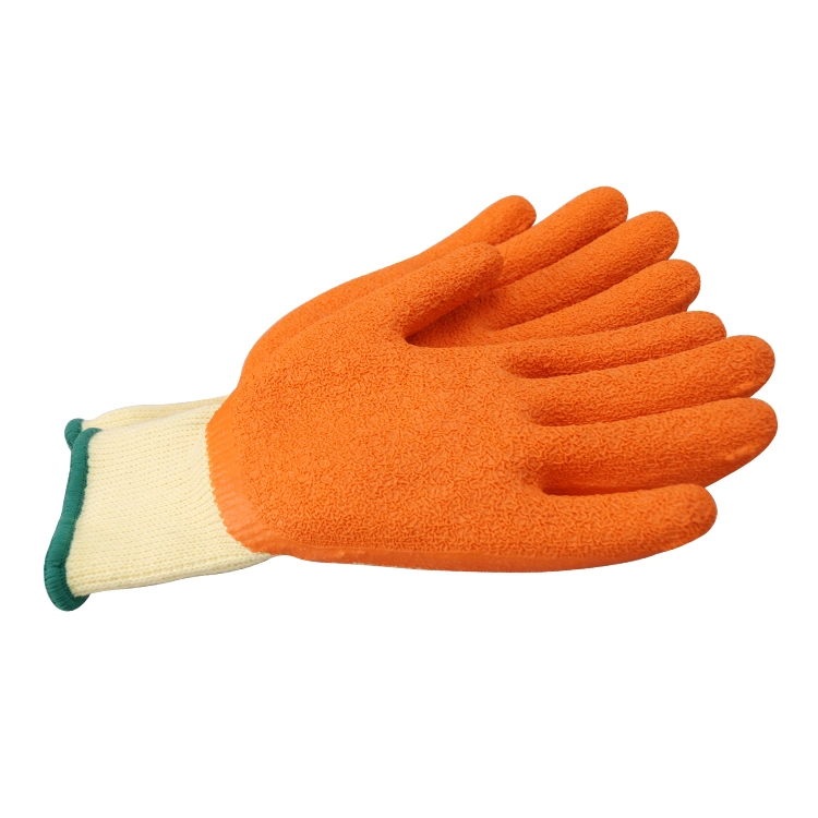 Shandong Working Gloves Manufacturer Cotton Lined Shell Safety Gloves Orange Crinkle Latex Coated Work Gloves