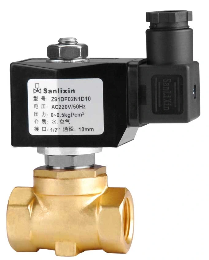 Válvula solenoide de latón de 2 vías para agua y aire de accionamiento directo.