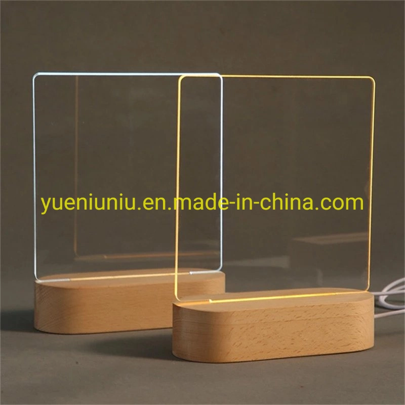 Hot Selling Acrylic Crystal 3D USB Round Wooden LED Lamp Holder Beech Wood Night Light