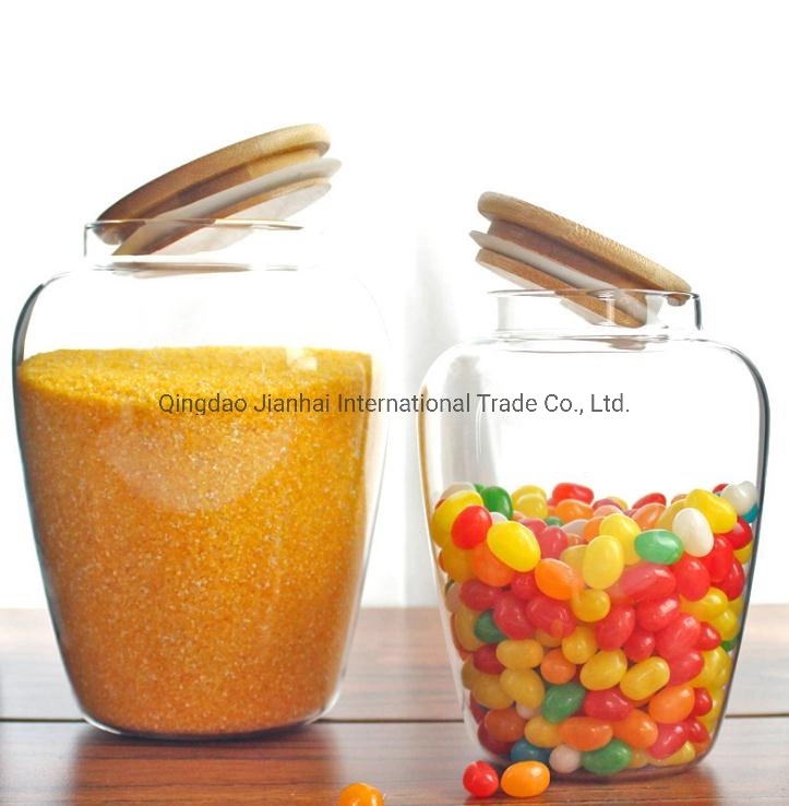 Factory Wholesale/Supplier Glass Storage Tank Bamboo Cover Sealed Pot /Glass Container