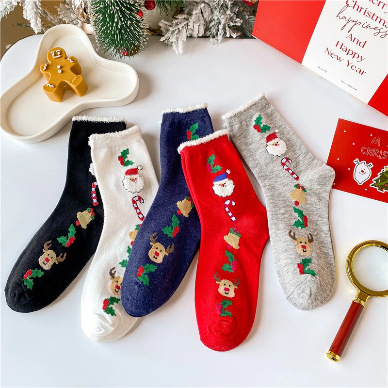 Christmas Female Japanese and Korean Cartoon Cute Medium Tube Cotton Ins Tide Christmas Gift Europe and The United States Socks