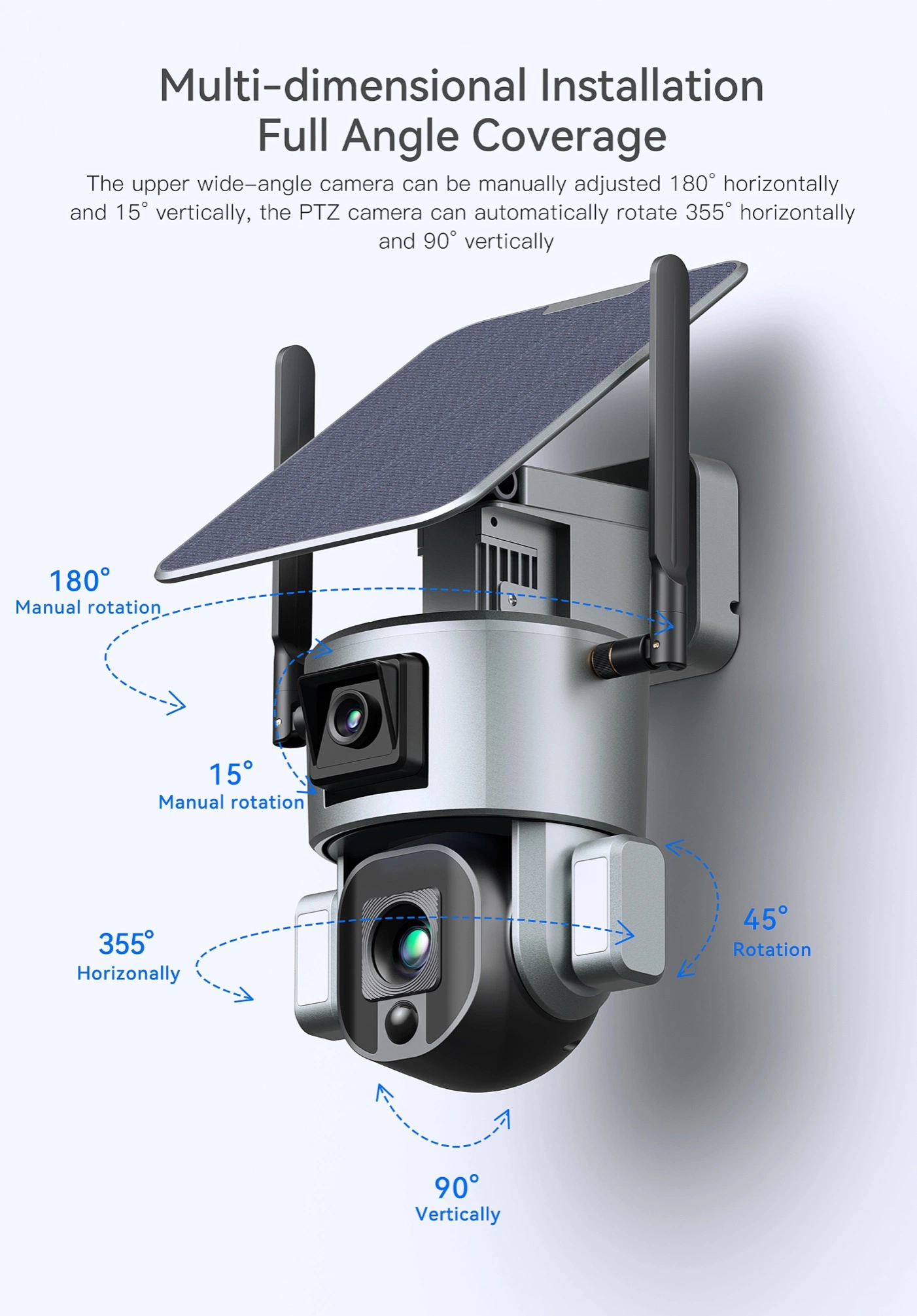 Câmara de ligação dupla Solar Ukisolar ligação dupla da lente Segurança Exterior Câmara PIR Auto Tracking WiFi 4G carregamento de energia solar CCTV Câmara PTZ